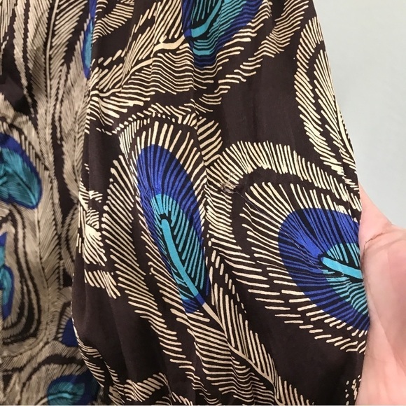 Etcetera silk spandex peacock print turtle neck long sleeve top - Picture 12 of 14